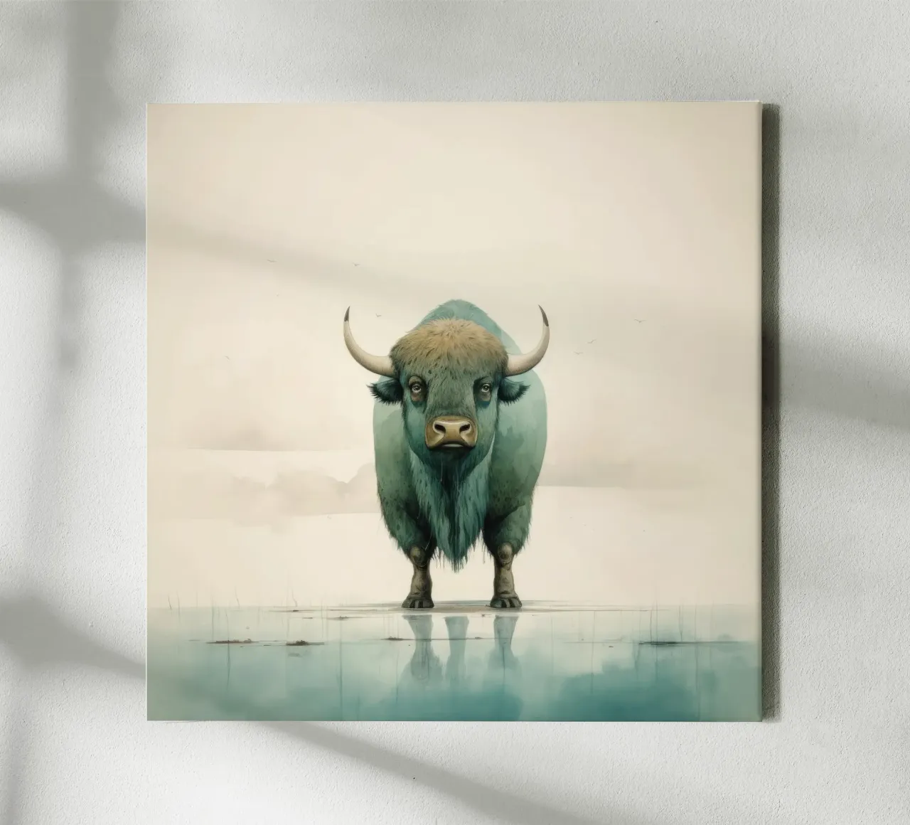 Bufalo minimo 2 tela con Cornice a cassetta da Minimal Animal Art