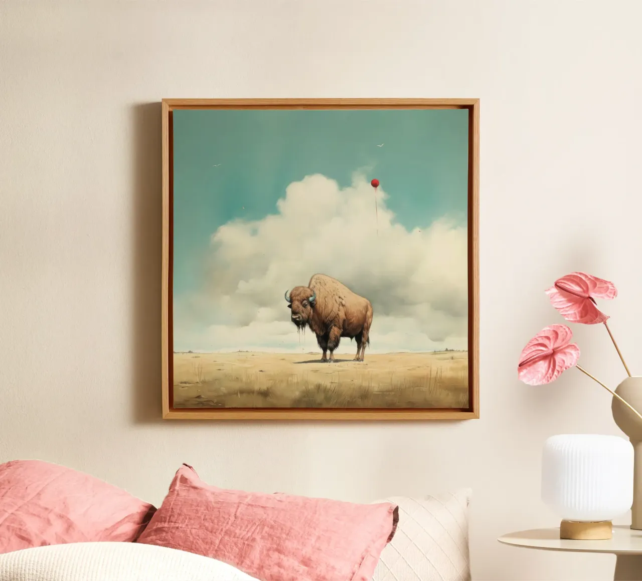 Bufala minima 3 tela con Cornice a cassetta da Minimal Animal Art