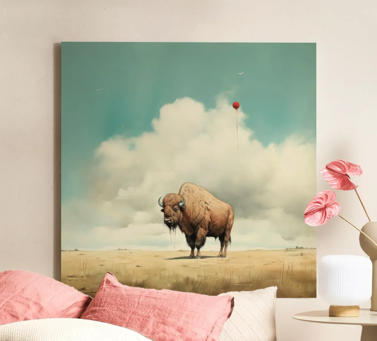 Bufala minima 3 tela con Cornice a cassetta da Minimal Animal Art