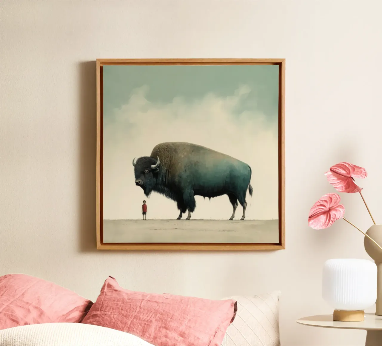Bufala minima 4 tela con Cornice a cassetta da Minimal Animal Art