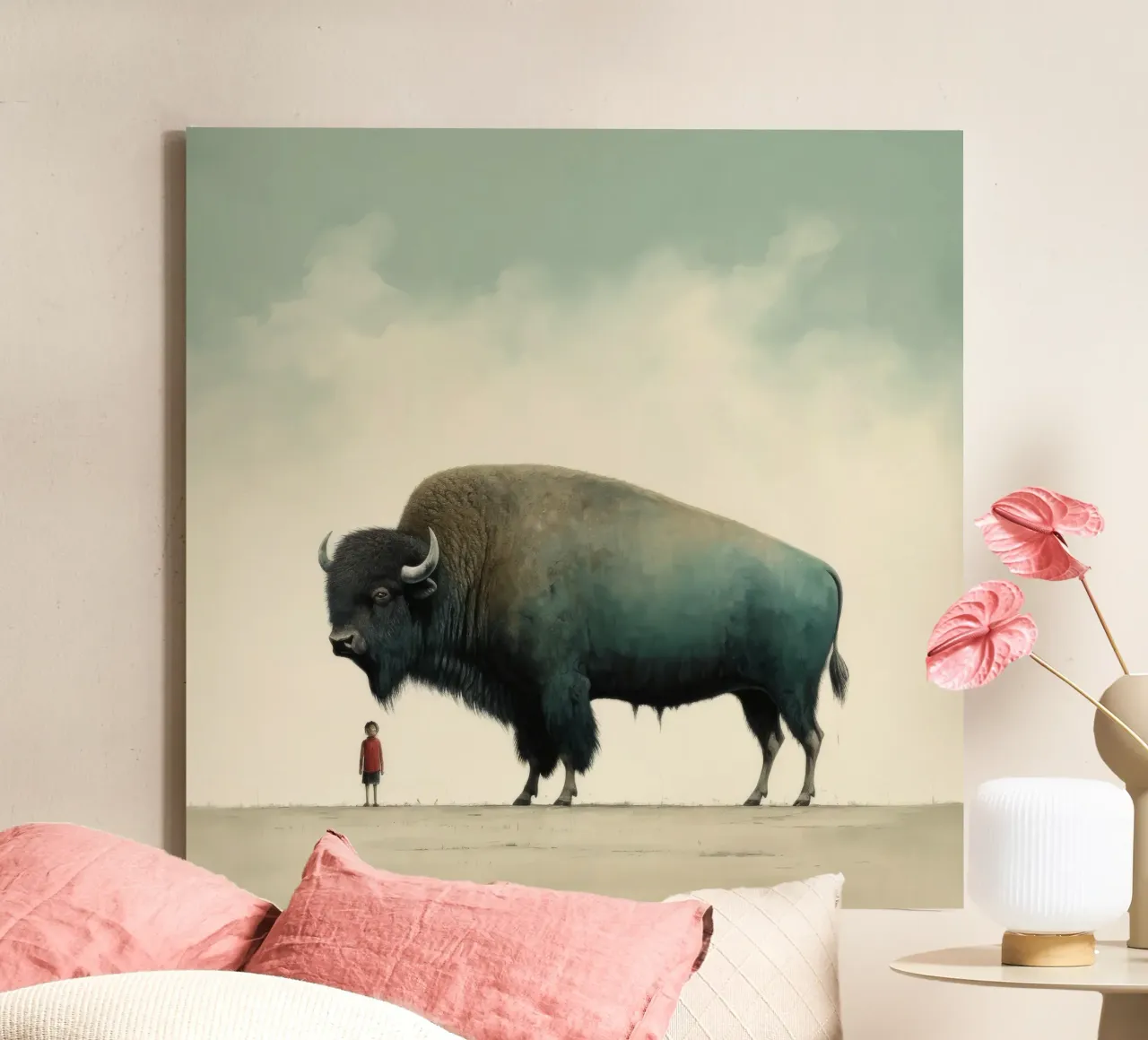 Bufala minima 4 tela con Cornice a cassetta da Minimal Animal Art