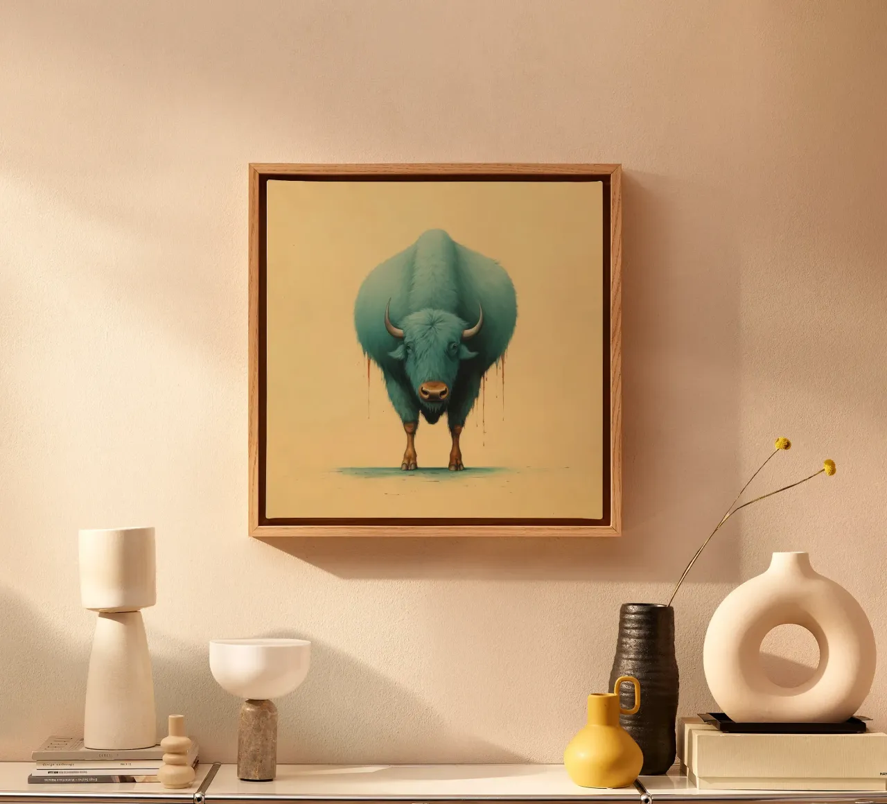 Bufalo minimo 1 tela con Cornice a cassetta da Minimal Animal Art