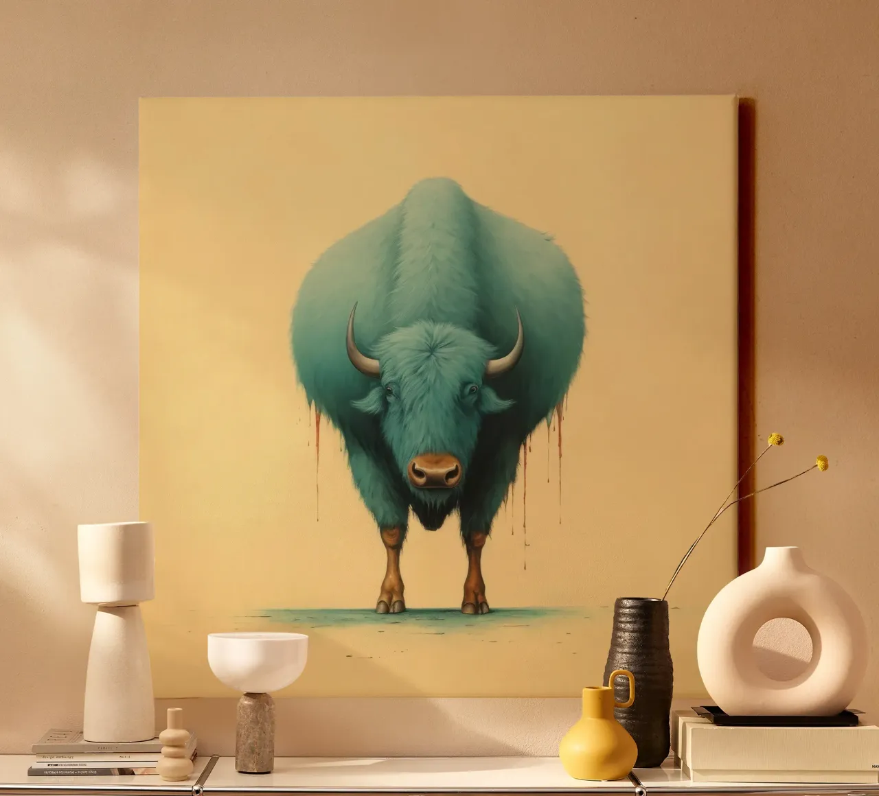 Bufalo minimo 1 tela con Cornice a cassetta da Minimal Animal Art