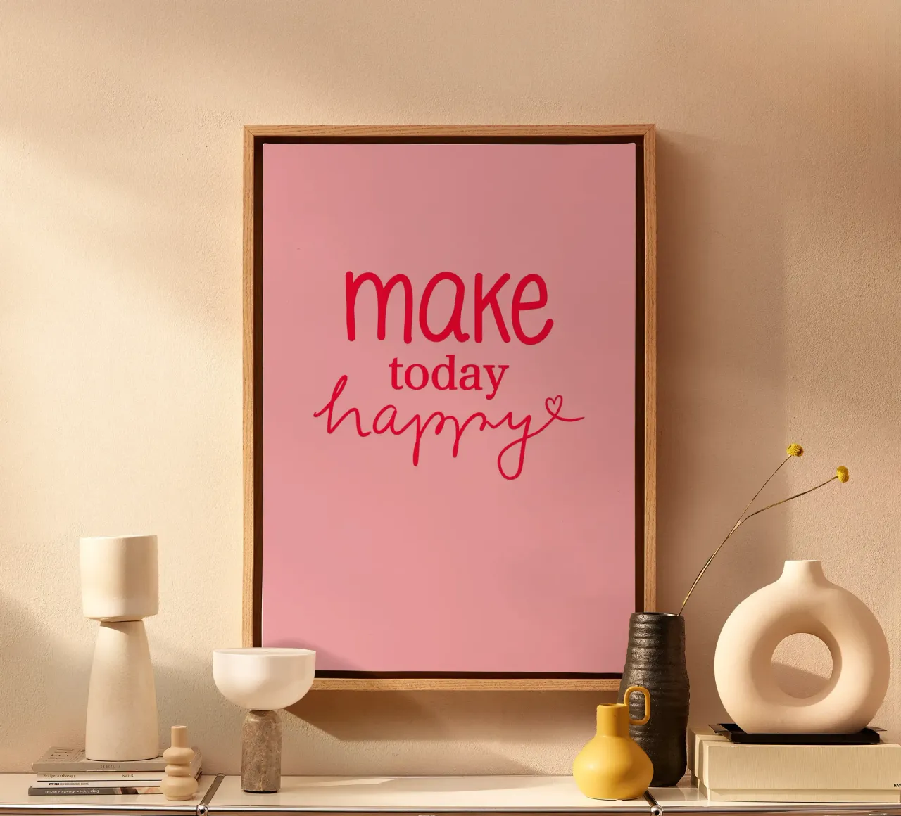 Make today happy - rot, rosa - Handlettering, Illustration tela con Cornice a cassetta da keinkonzept
