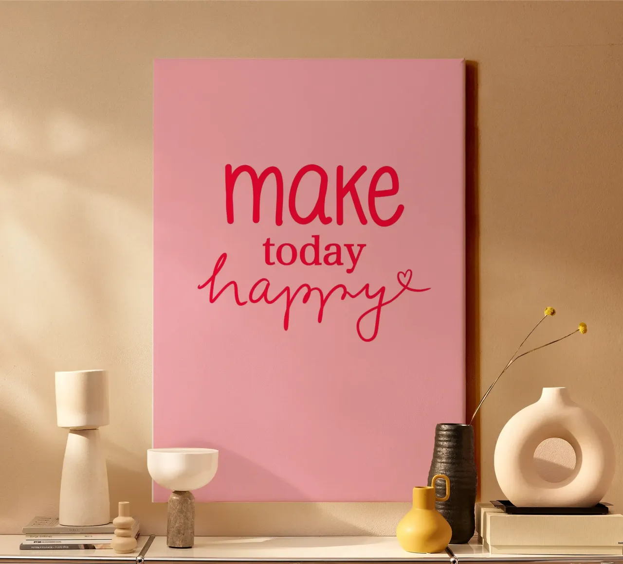 Make today happy - rot, rosa - Handlettering, Illustration tela con Cornice a cassetta da keinkonzept
