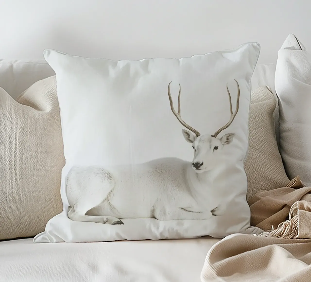 Elegante cervo bianco cuscino da Carinaprint