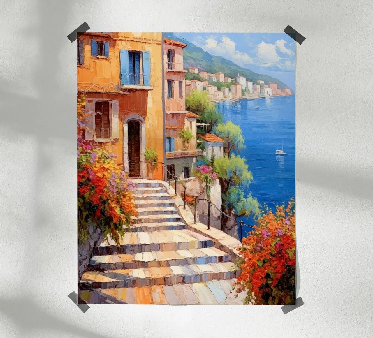Mediterranean Coast poster con telaio in alluminio da Artsy Bessy
