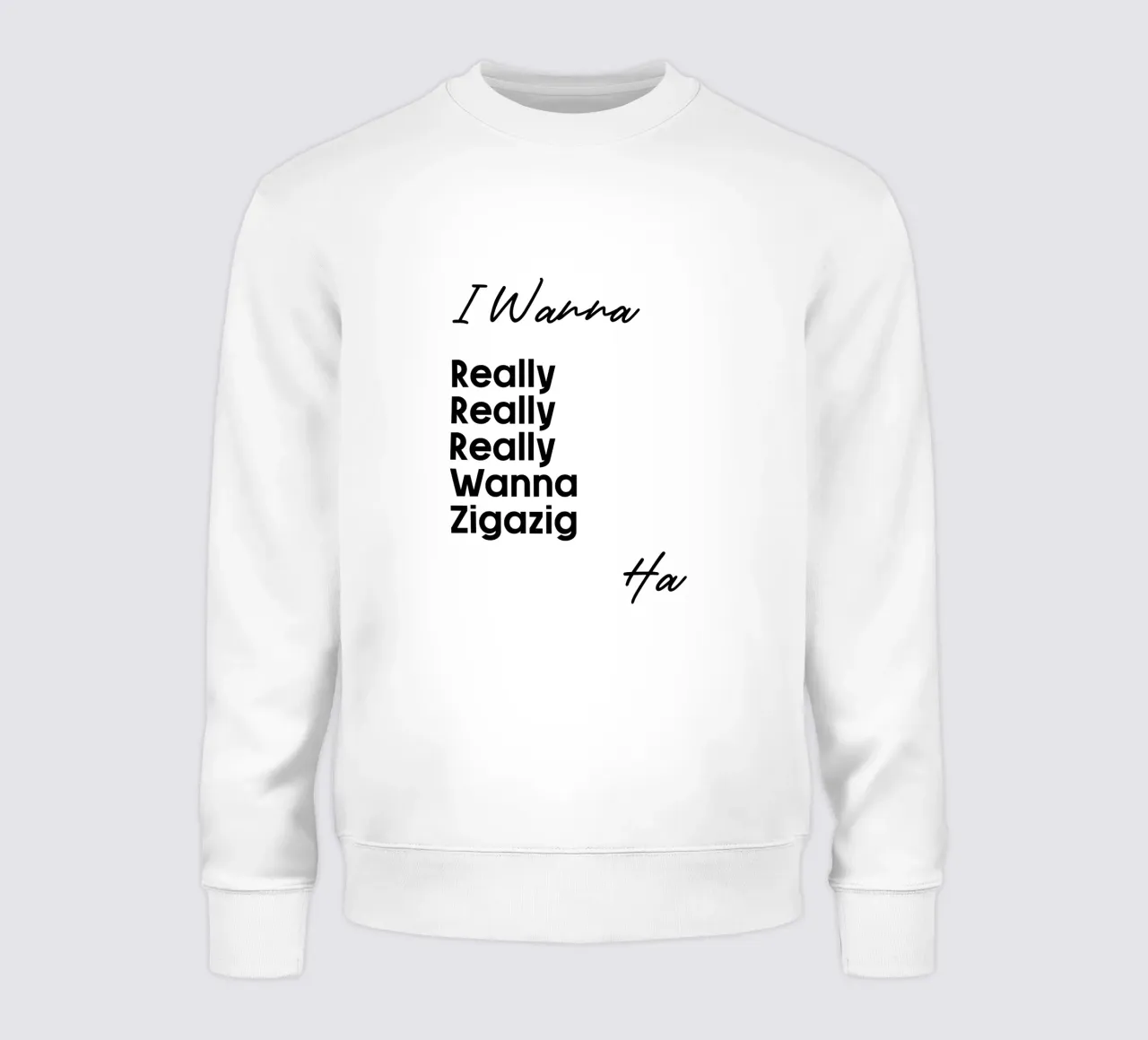 Je veux vraiment vraiment vraiment vouloir Zigazig Ha sweat de YV TYPOGRAPHY