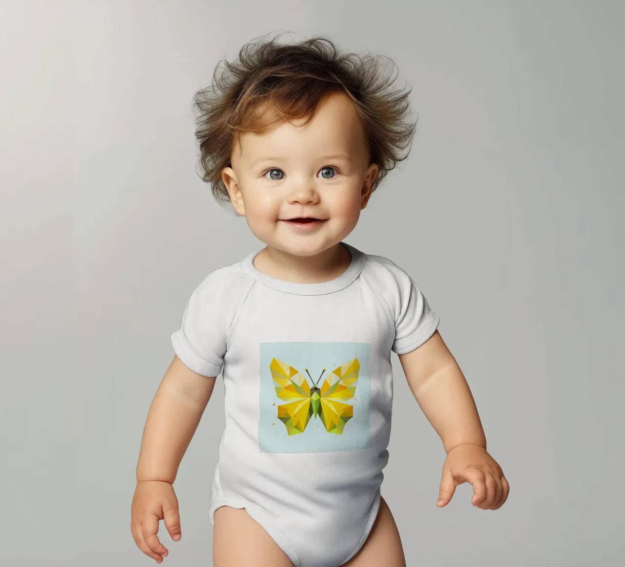 Geometric lemon butterfly -Radiant yellow butterfly short-sleeve baby romper by namosh