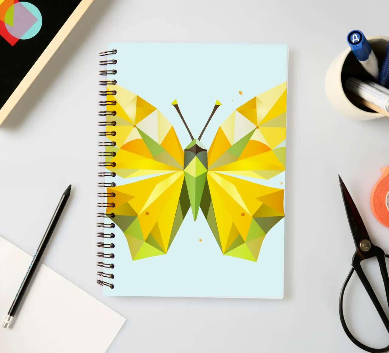 Geometric lemon butterfly -Radiant yellow butterfly spiral notebook by namosh
