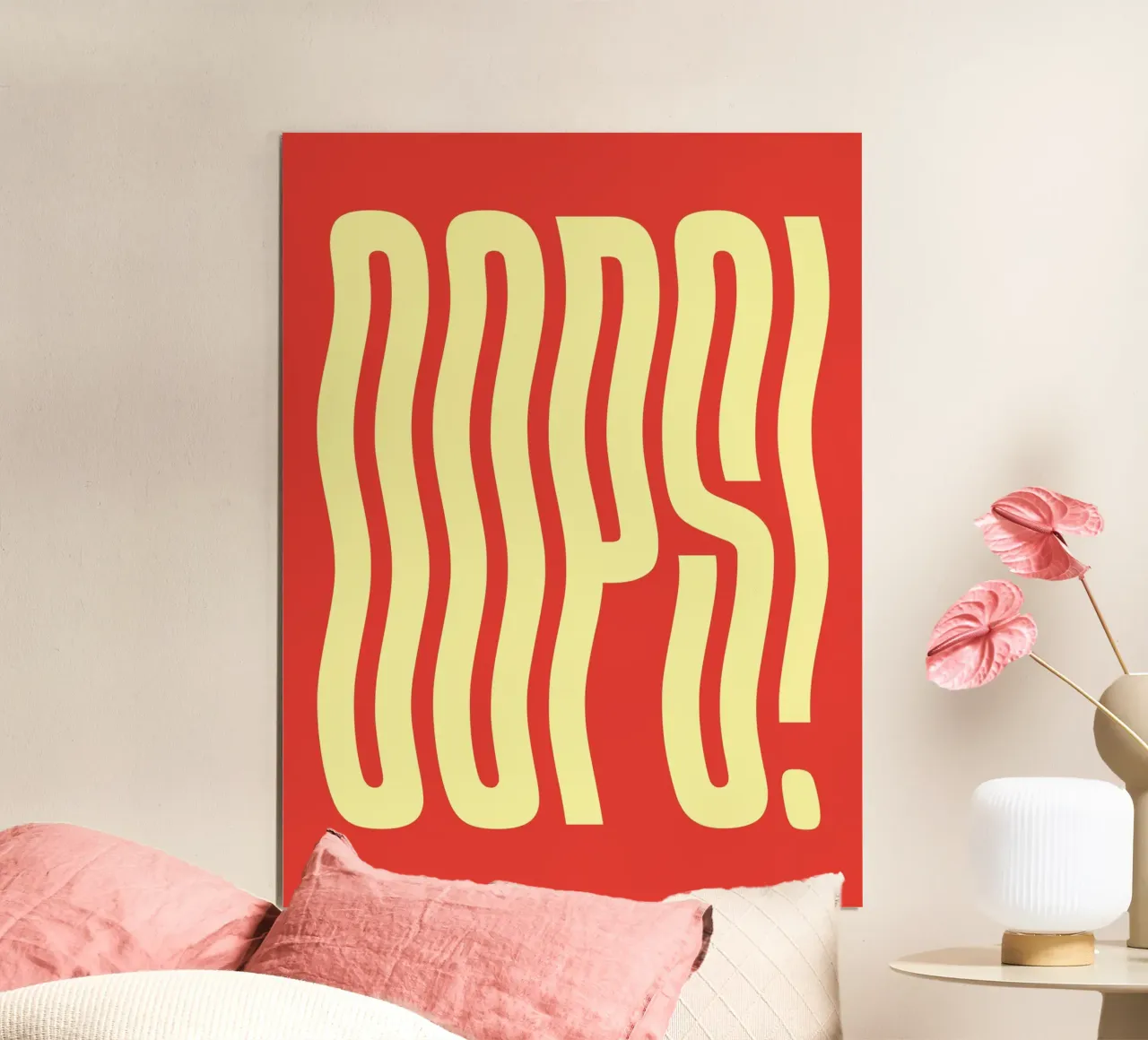 Oops wavy text (Bright Red Tone) poster with plastic frame by Paigaam Studio