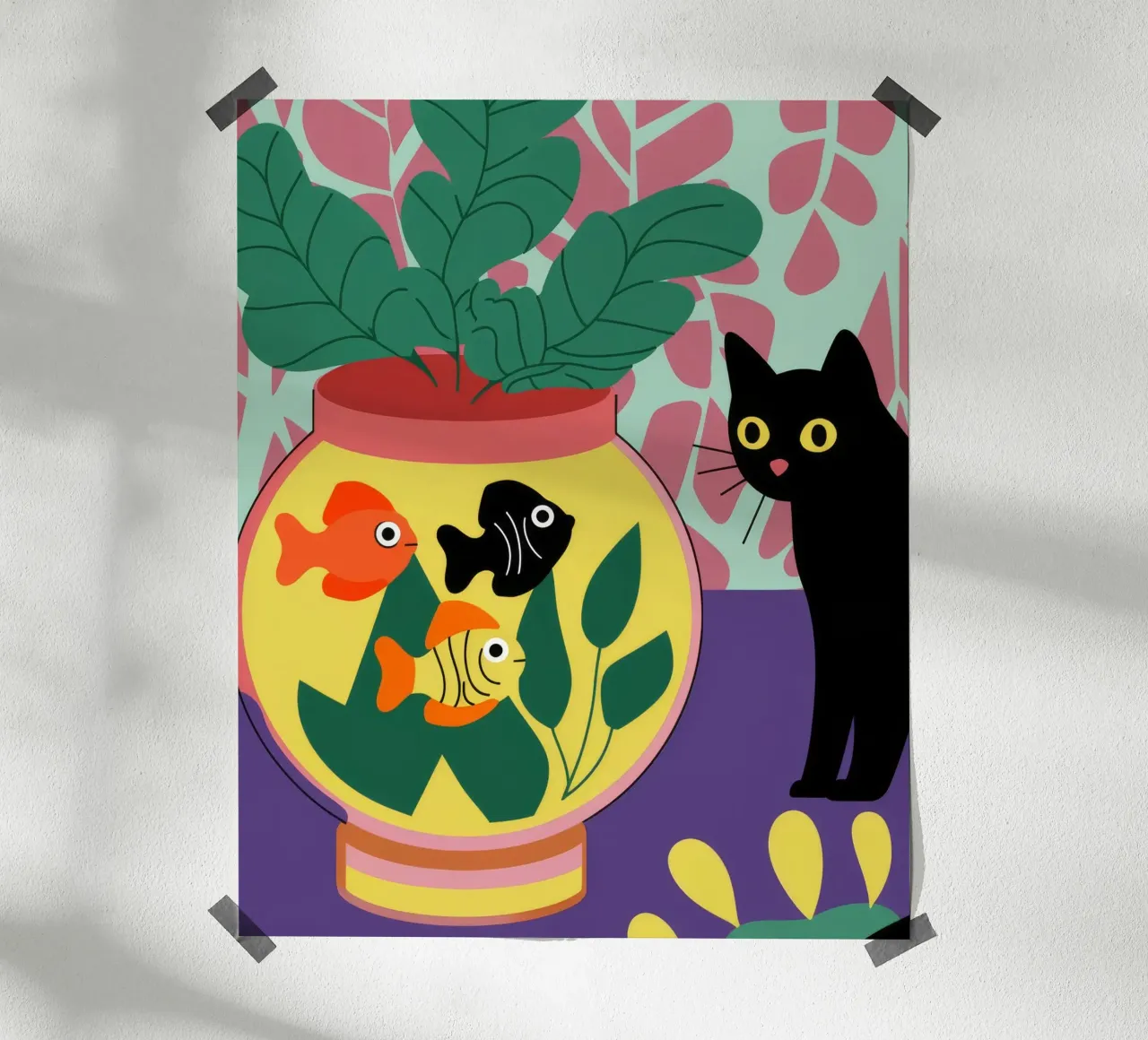 Curiosità felina poster con telaio in alluminio da Artie Shifa