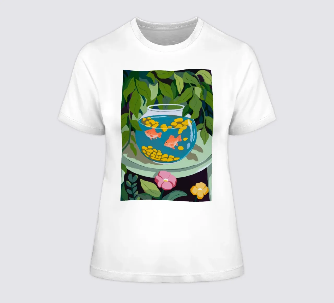 Fishbowl Scene women's fitted t-shirt by Artie Shifa