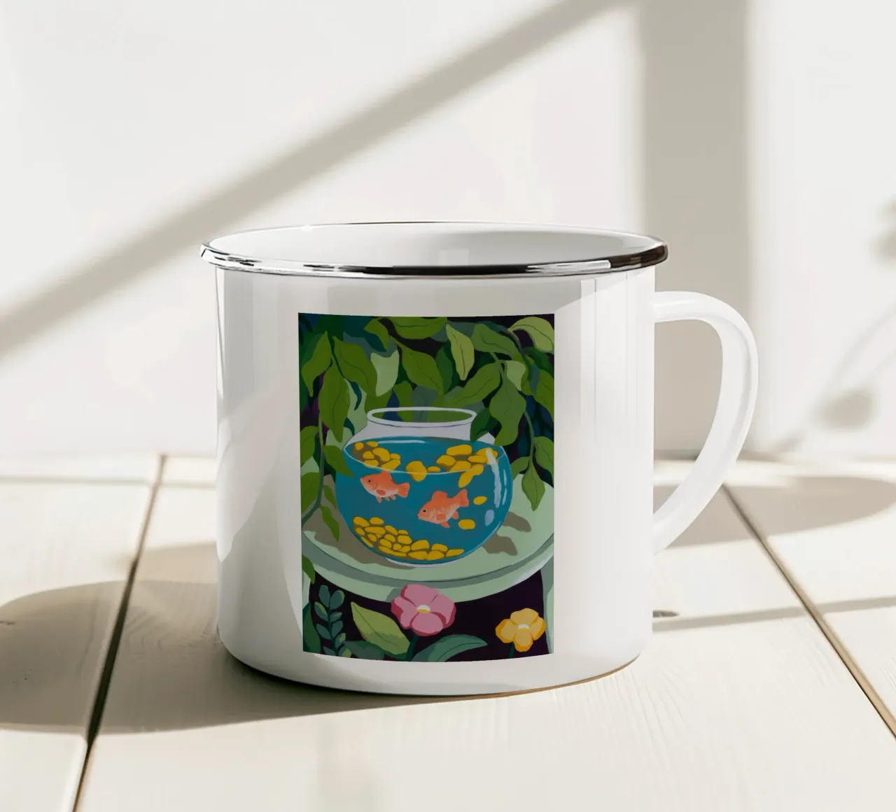 Fishbowl Scene tazza in smalto da Artie Shifa