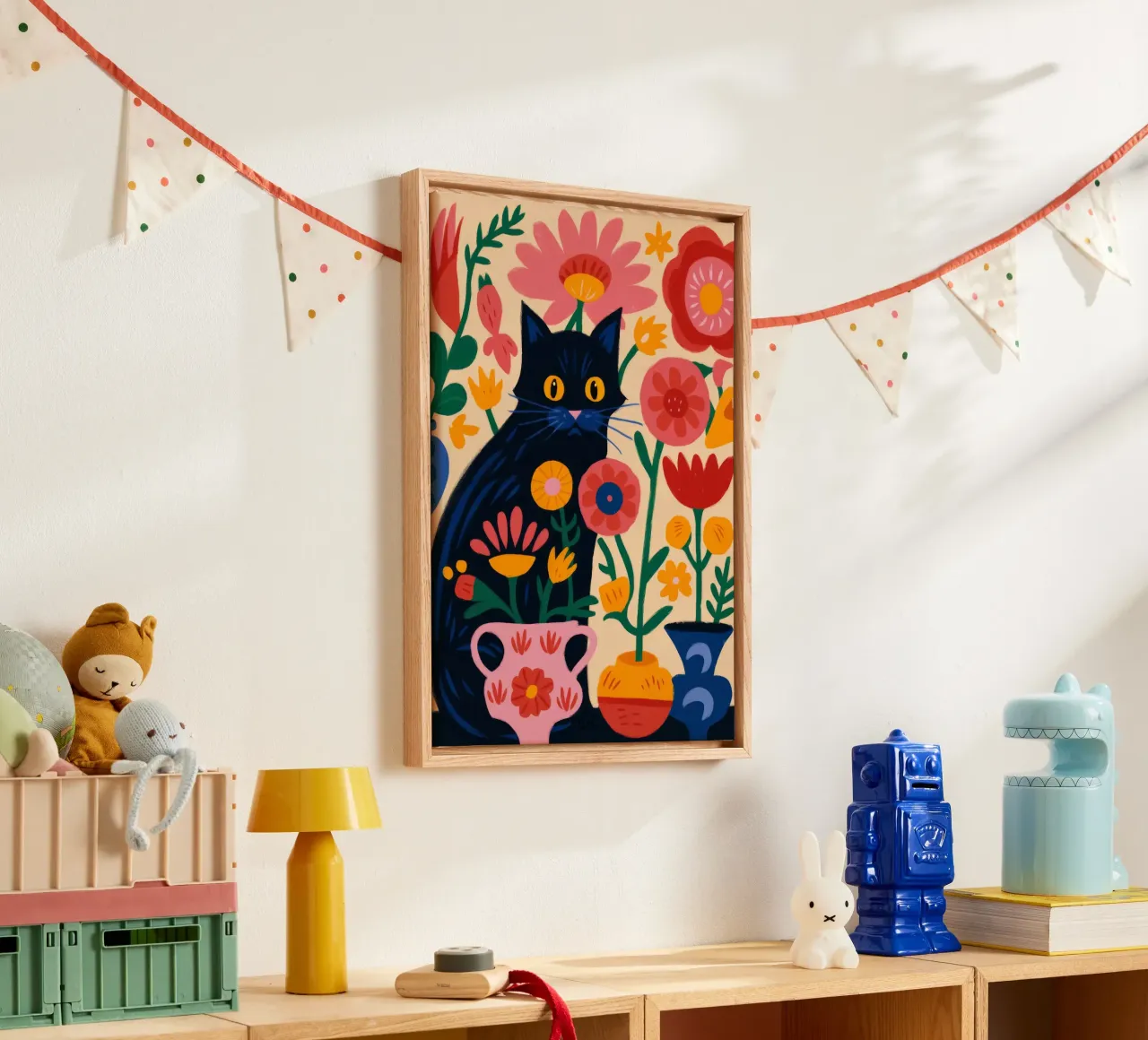 Felino floreale tela con Cornice a cassetta da Artie Shifa