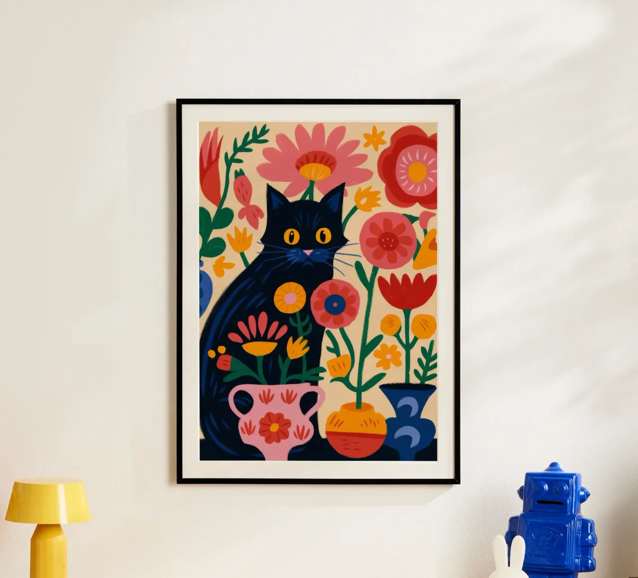 Felino floreale poster con telaio in plastica da Artie Shifa