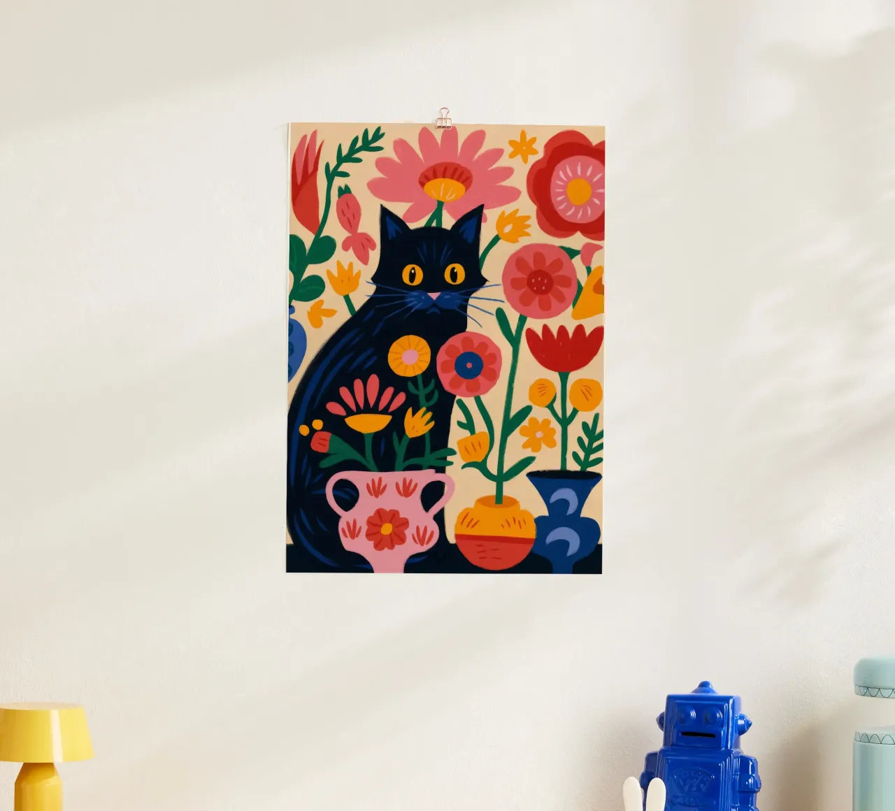 Felino floreale poster con telaio in plastica da Artie Shifa