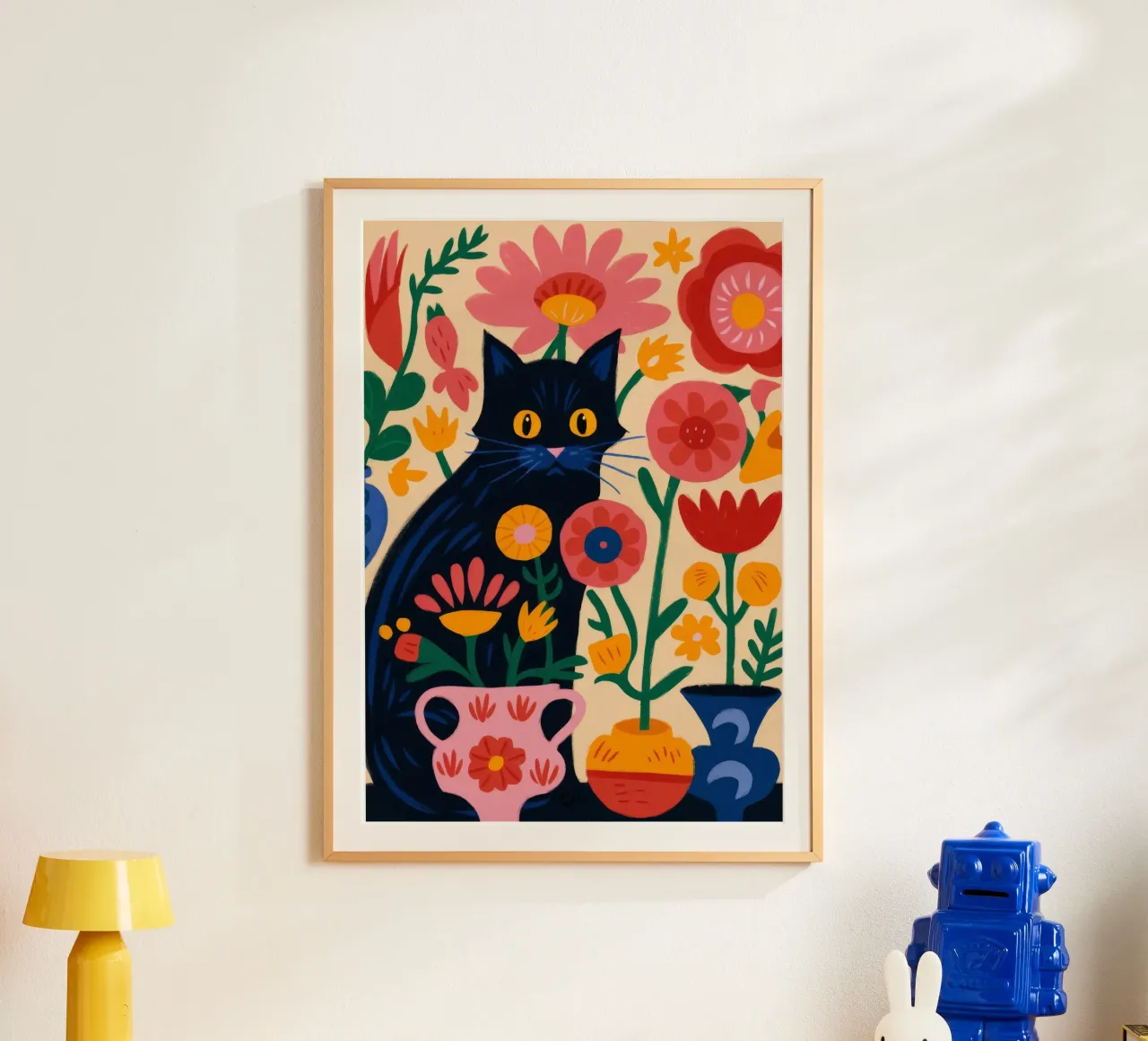 Felino floreale poster con telaio in plastica da Artie Shifa