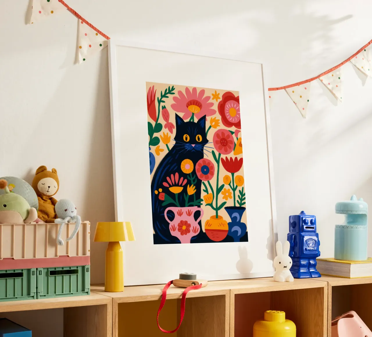 Felino floreale poster con telaio in plastica da Artie Shifa