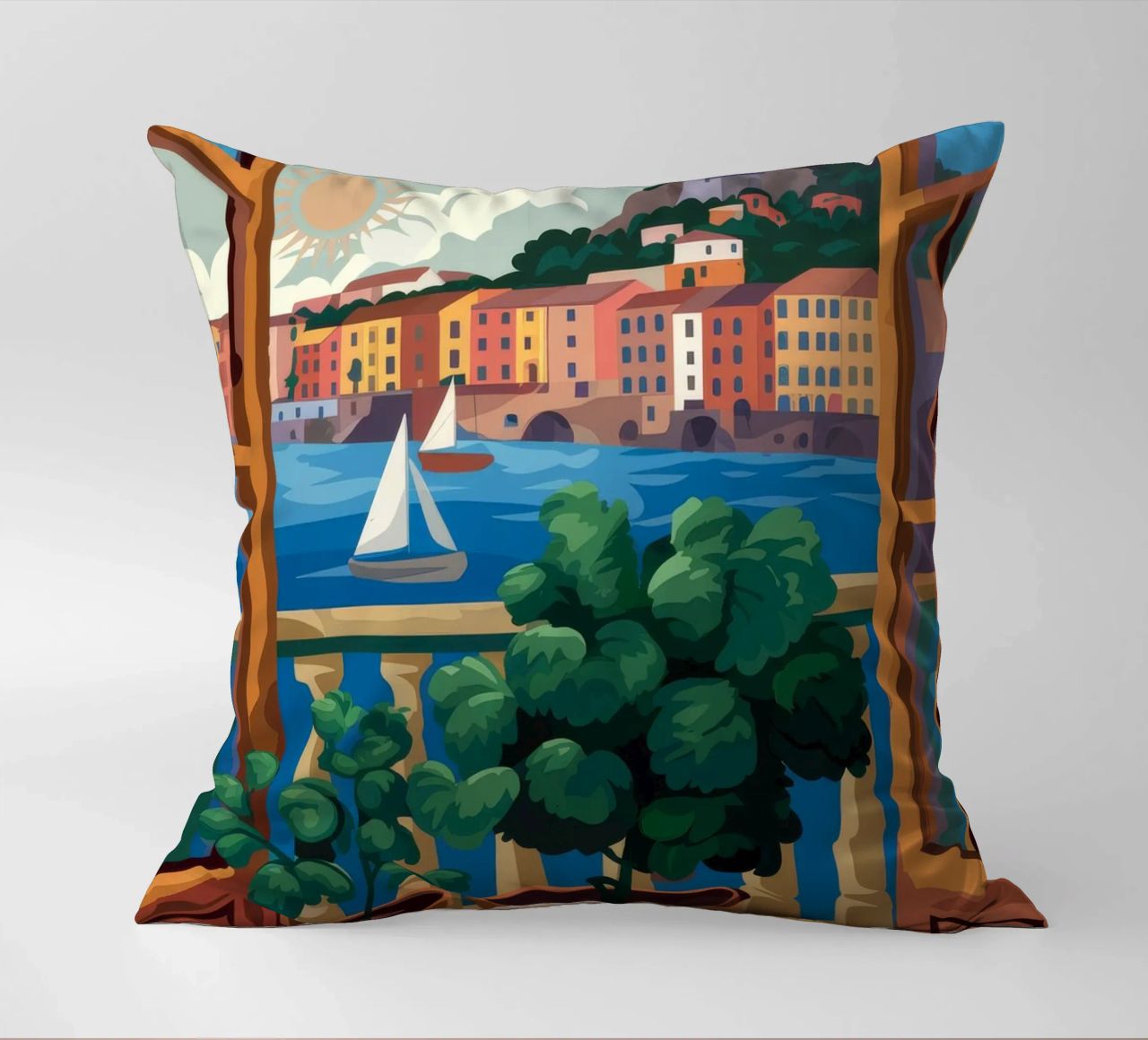 Vue sur le port coussin de Artie Shifa