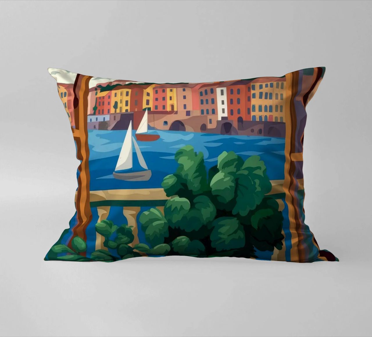 Vue sur le port coussin de Artie Shifa