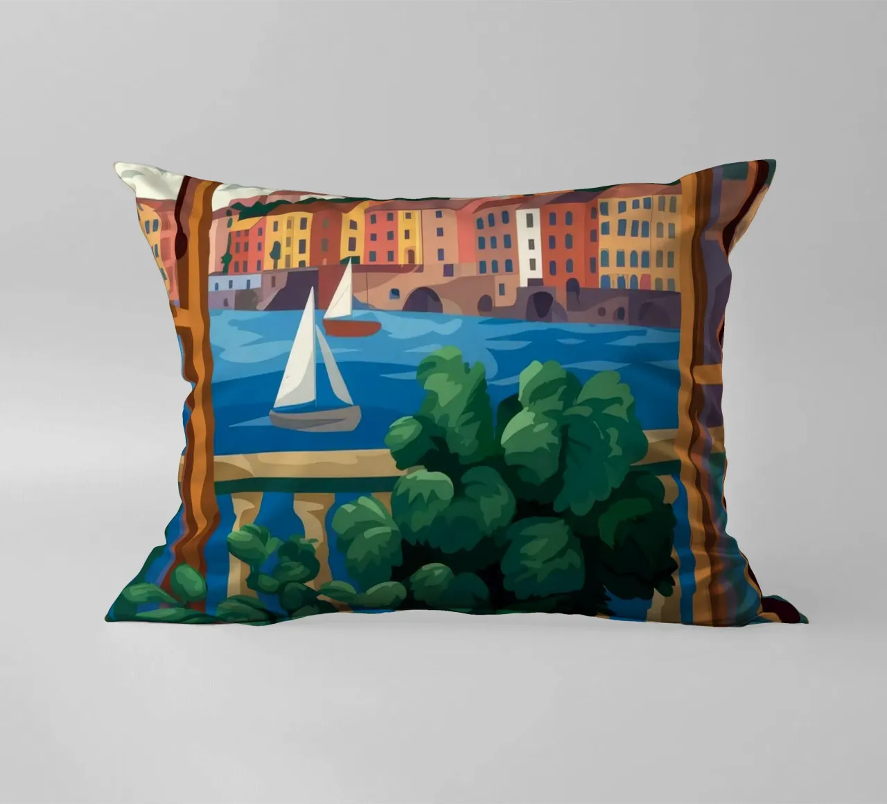 Hafenansicht Kissen von Artie Shifa