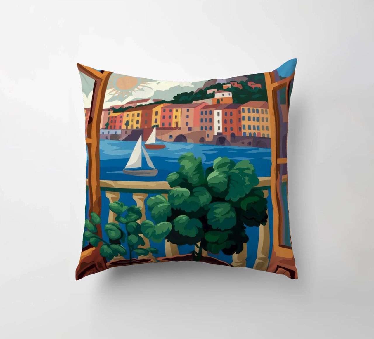 Vue sur le port coussin de Artie Shifa