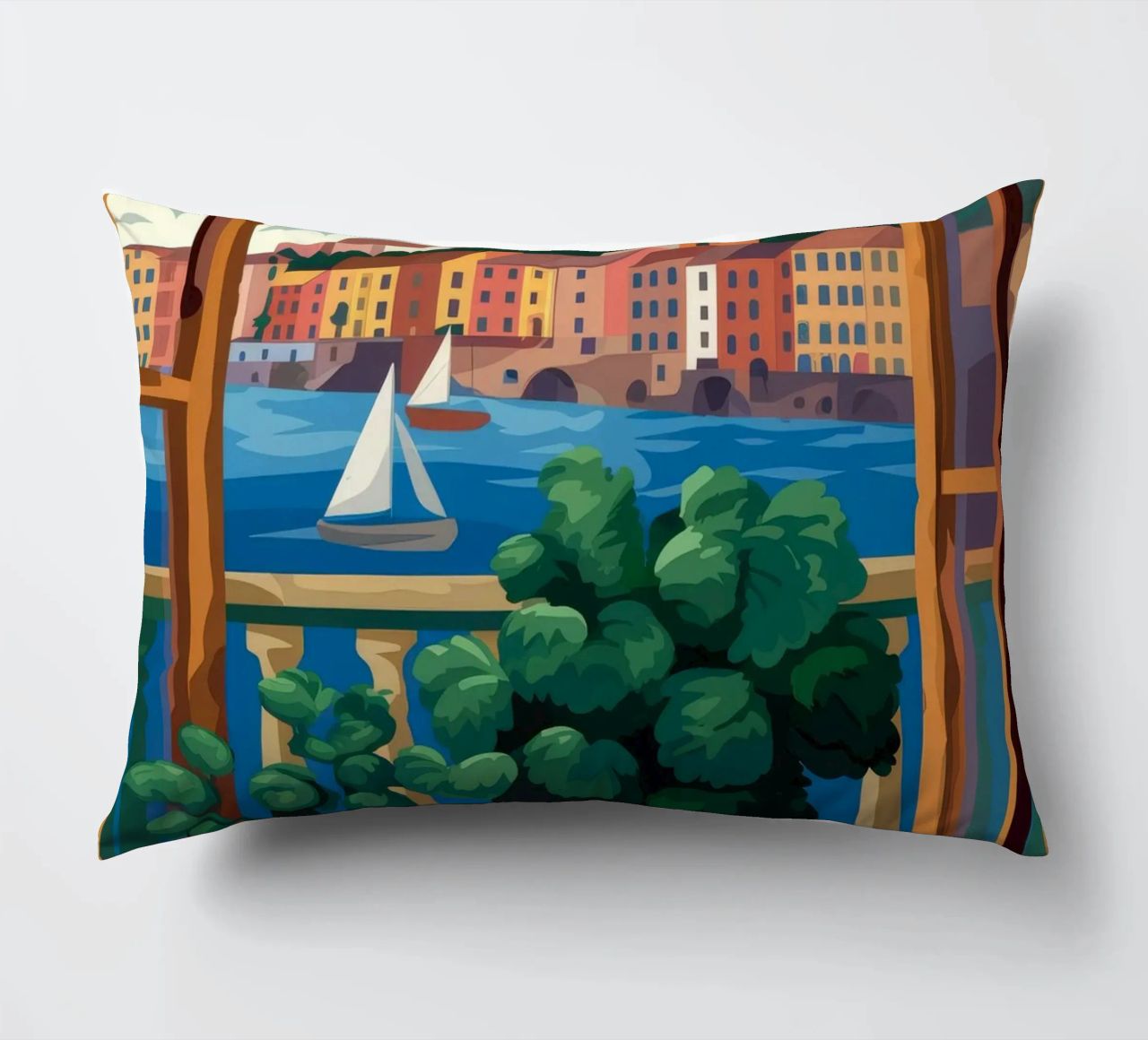 Vue sur le port coussin de Artie Shifa