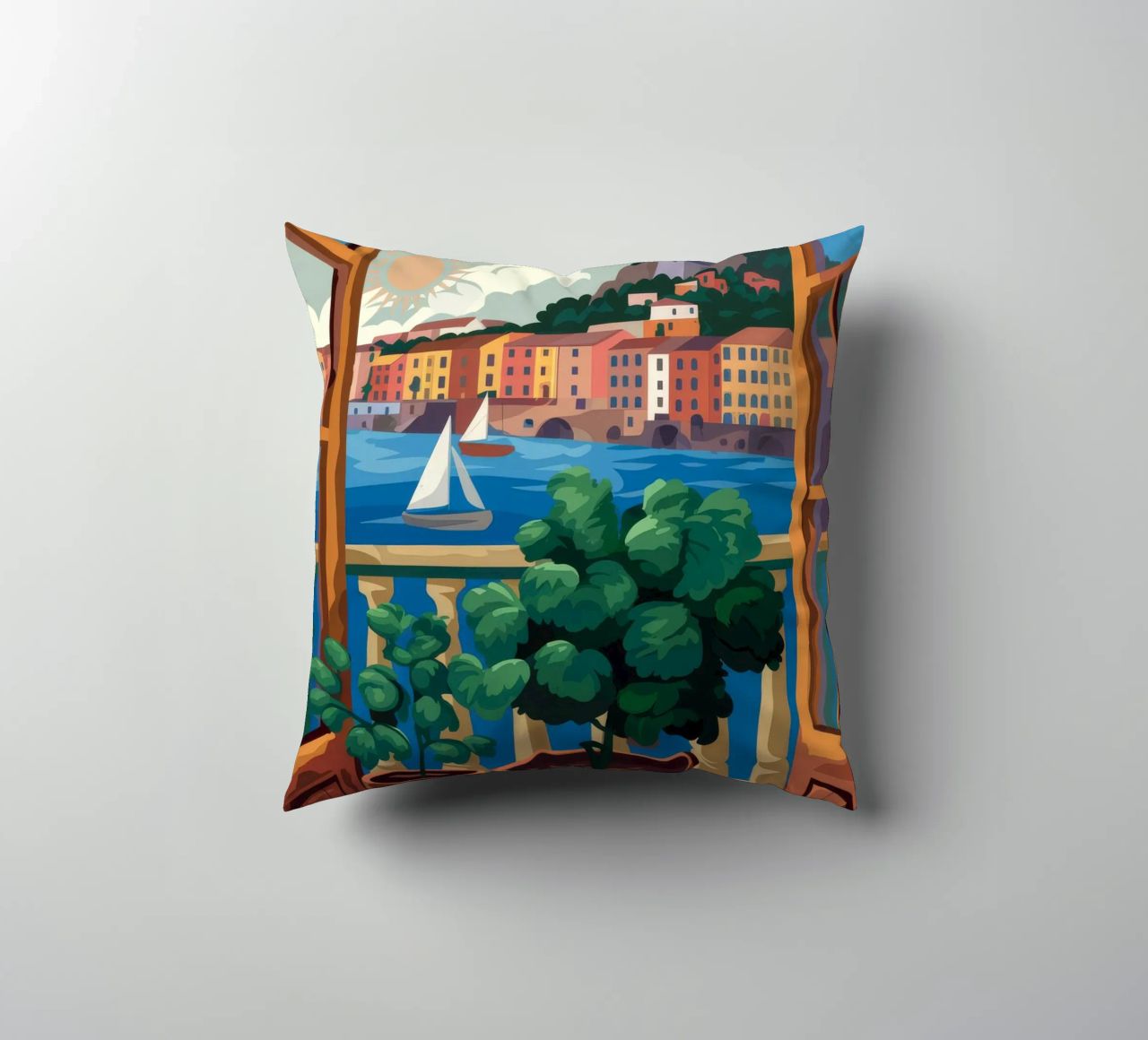 Vue sur le port coussin de Artie Shifa