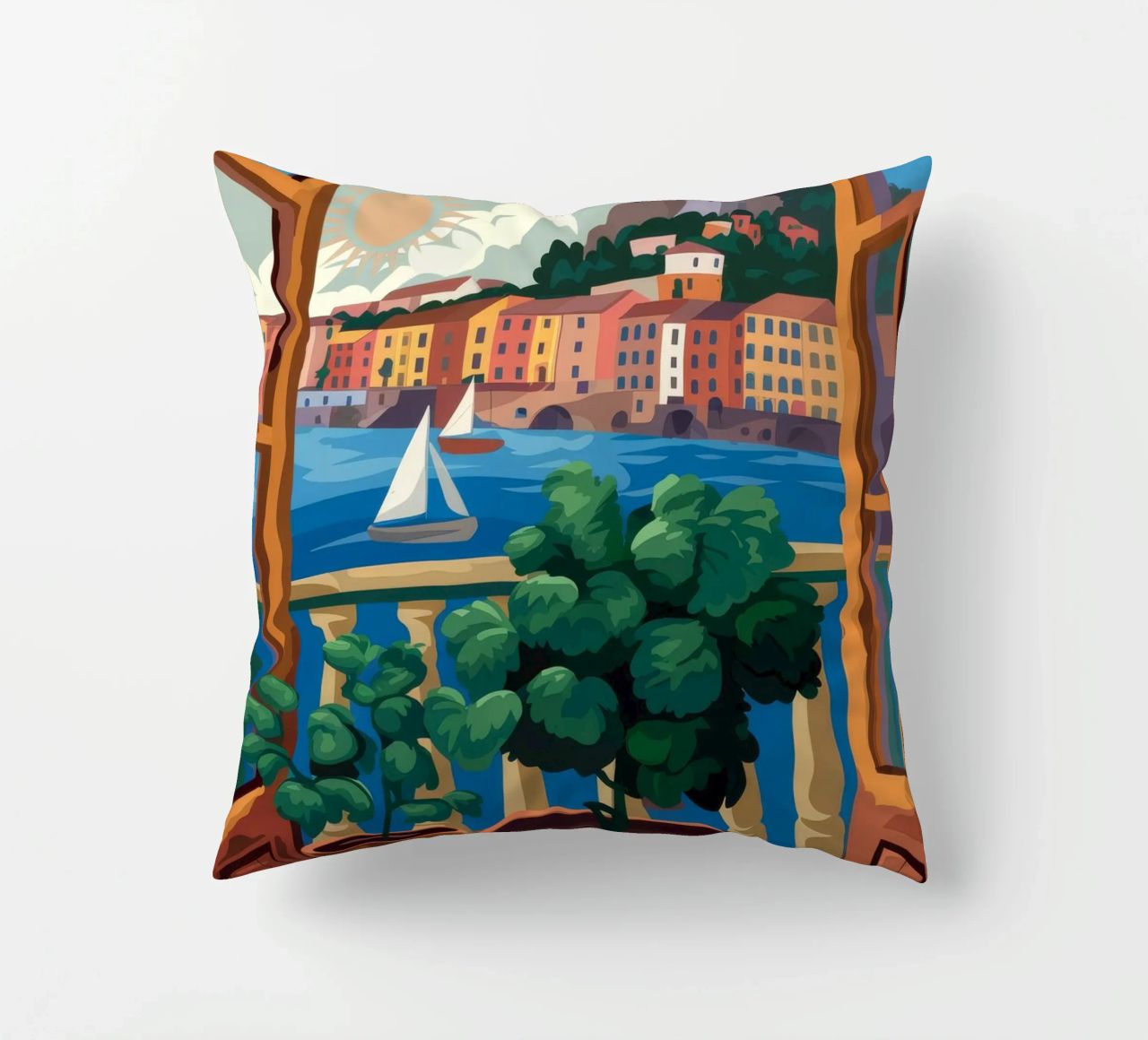 Vue sur le port coussin de Artie Shifa