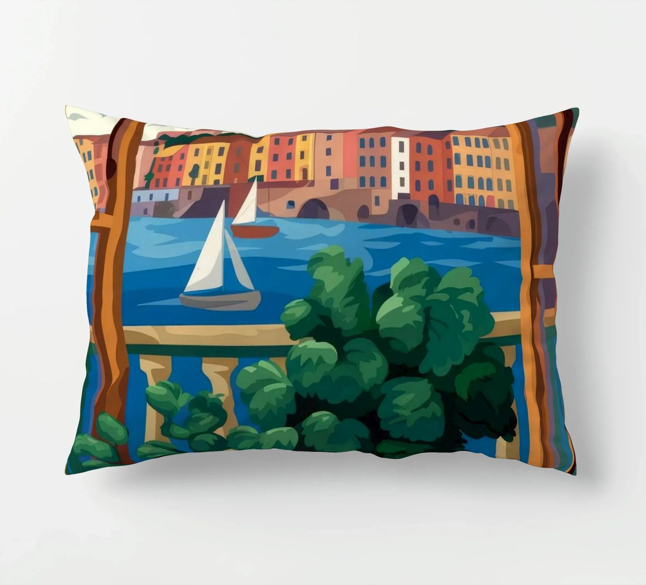Vue sur le port coussin de Artie Shifa