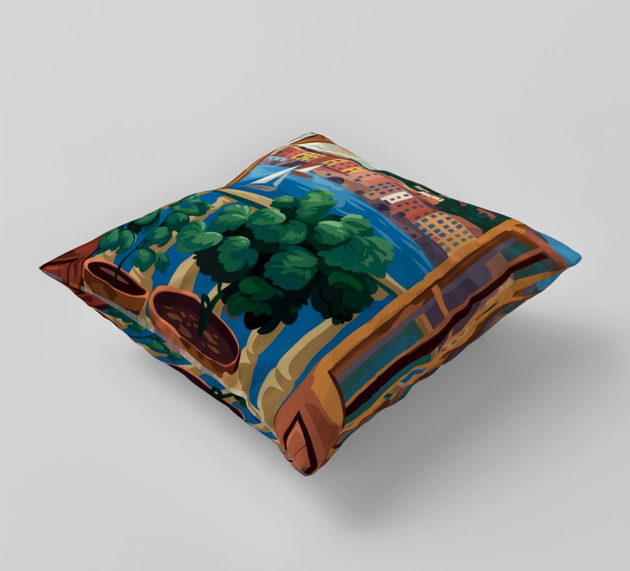 Vue sur le port coussin de Artie Shifa