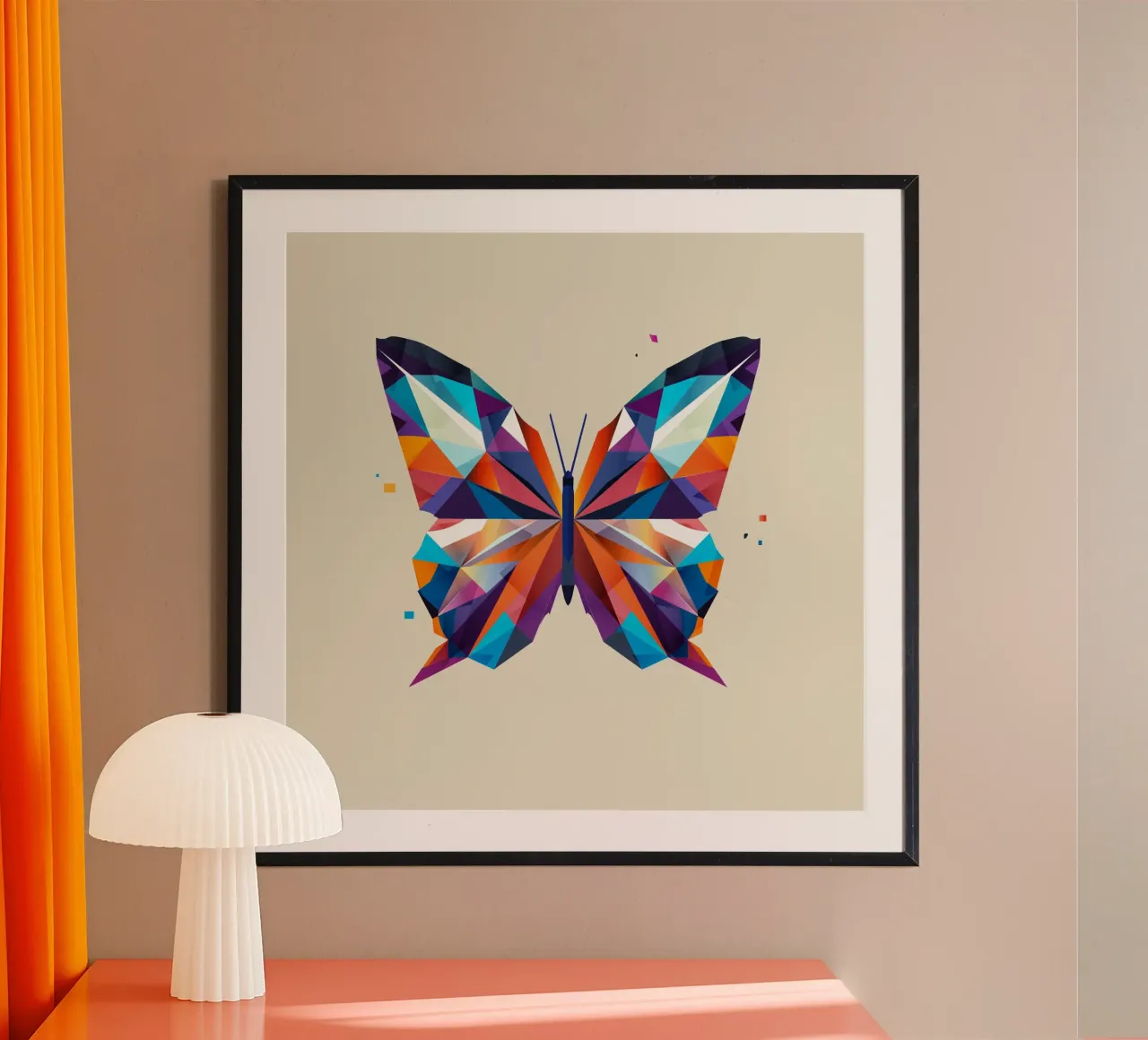 Farfalla colorata - esplosione di colori in un disegno geometrico poster con telaio in alluminio da namosh