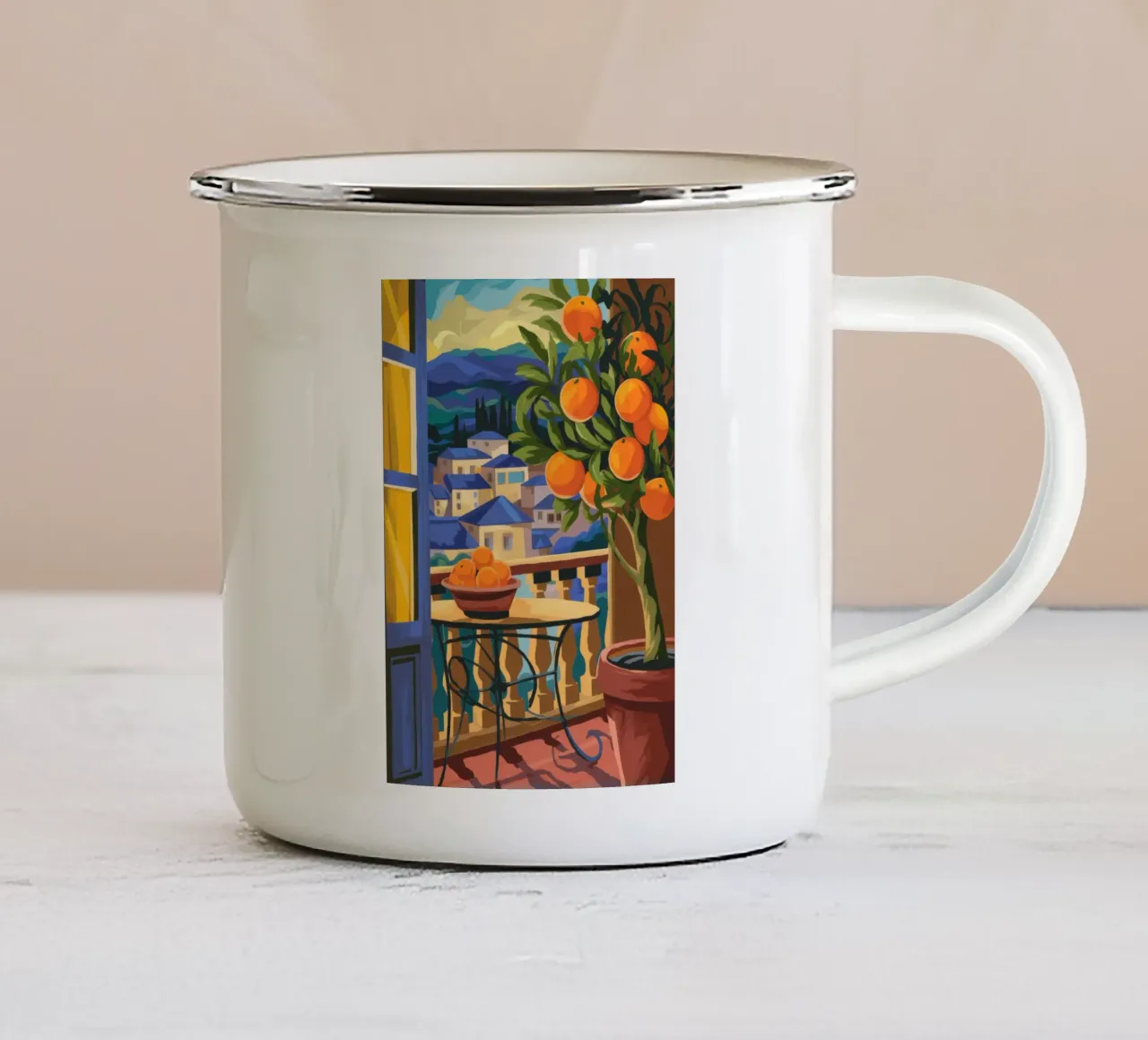 Boschetto d'aranci tazza in smalto da Artie Shifa