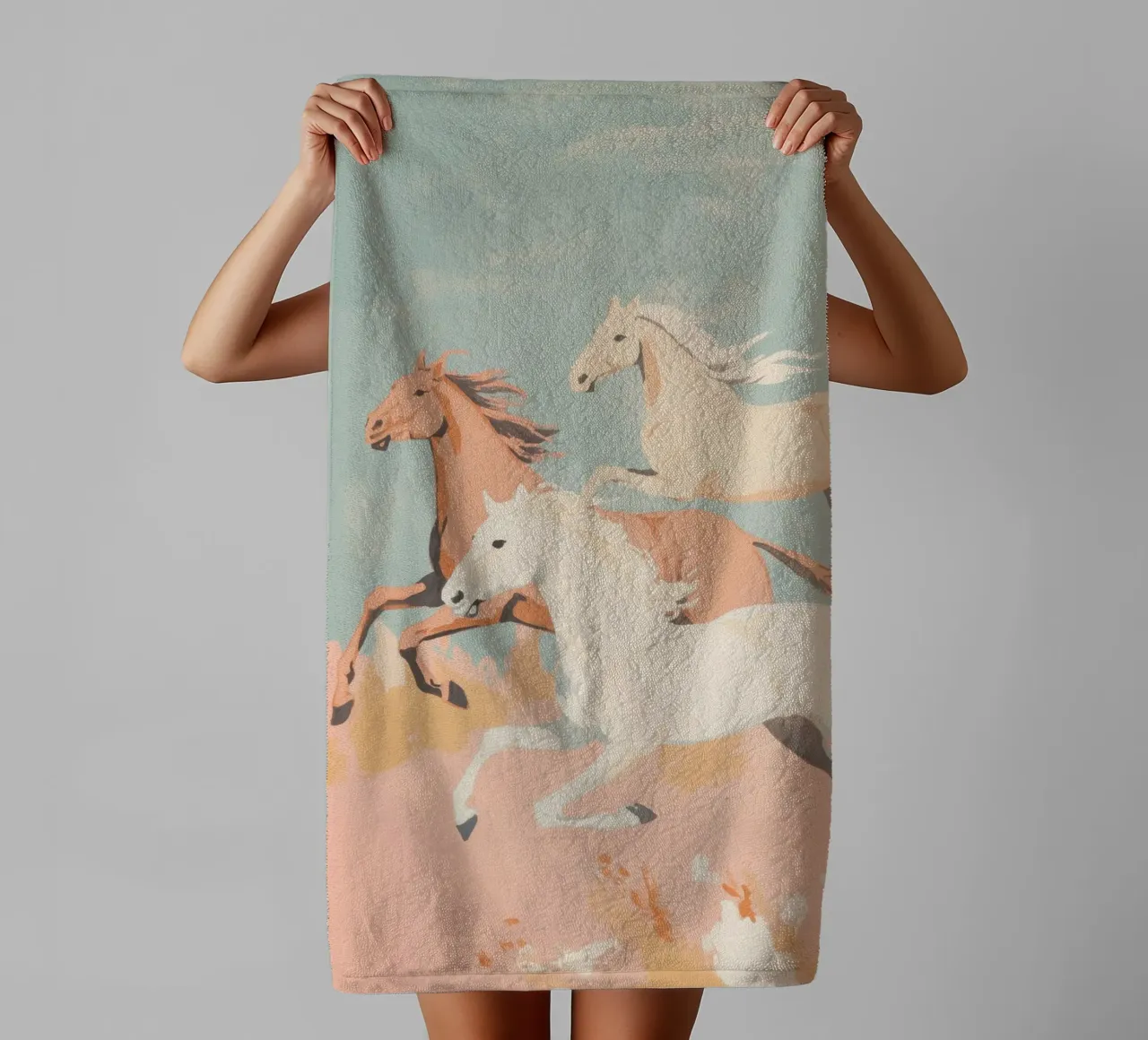 Majestic Horses Running Free towel by Melloi Art Print