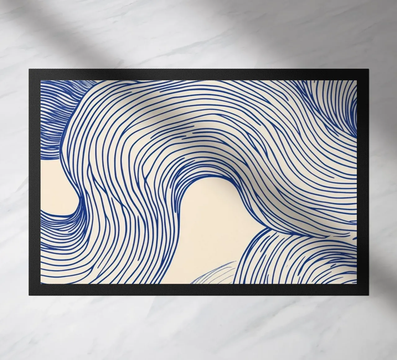 Abstrakte blaue Linie Kunst Fußmatte von Melloi Art Print