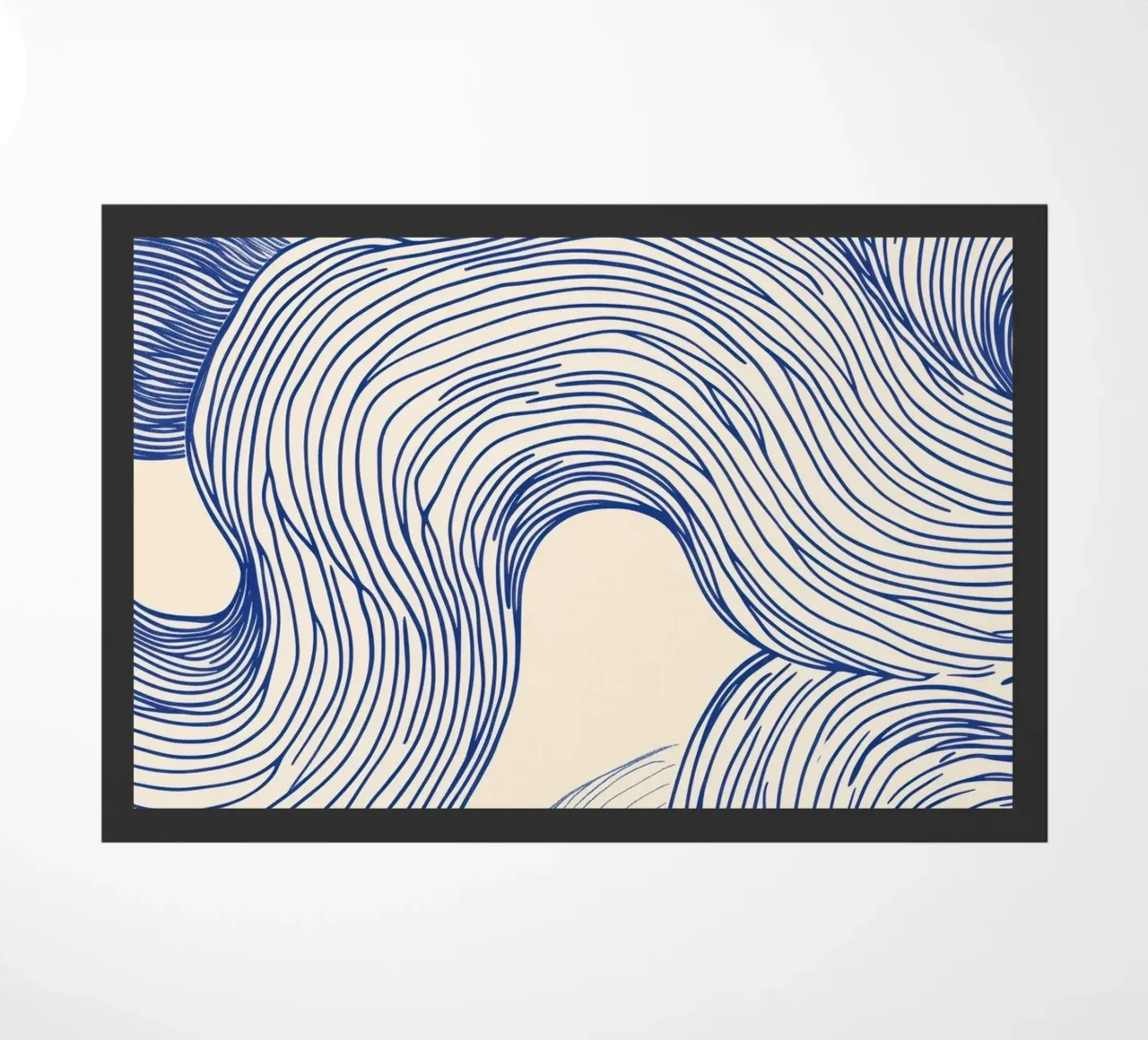 Abstrakte blaue Linie Kunst Fußmatte von Melloi Art Print
