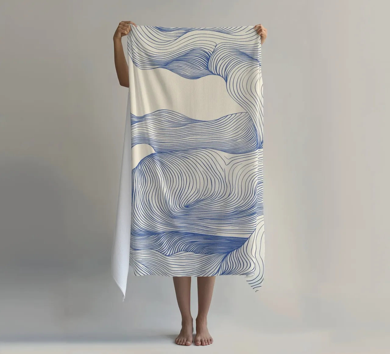 Abstract Blue Beige Art beach towel by Melloi Art Print