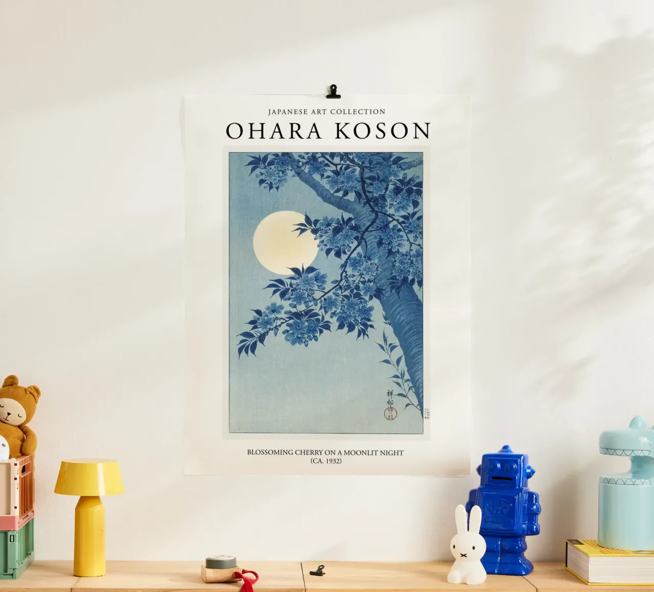 Ohara Koson Giapponese, Ciliegio in fiore al chiaro di luna poster da Peaches Art Prints