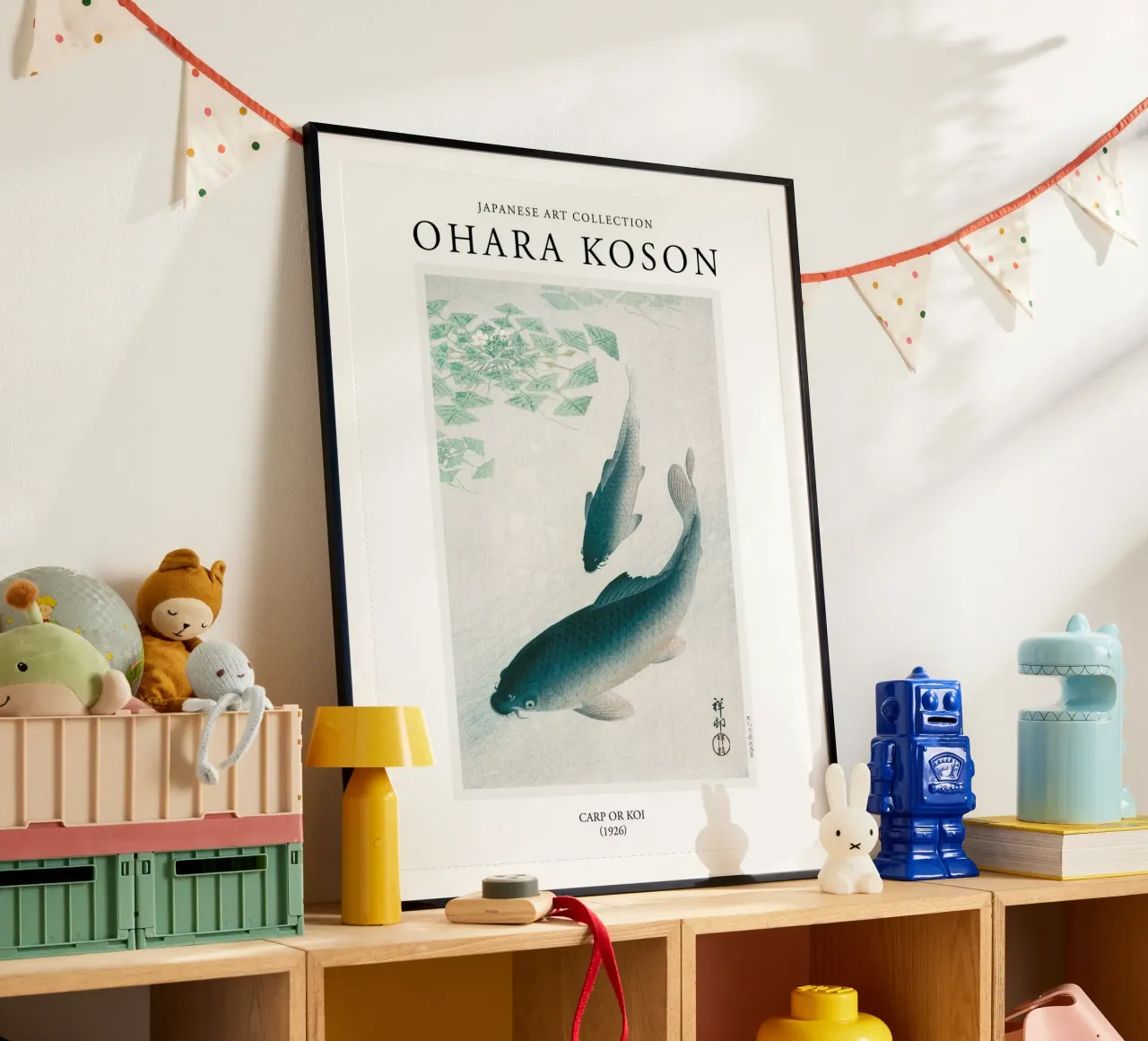 Ohara Koson carpa giapponese d'epoca o Koi poster con telaio in plastica da Peaches Art Prints
