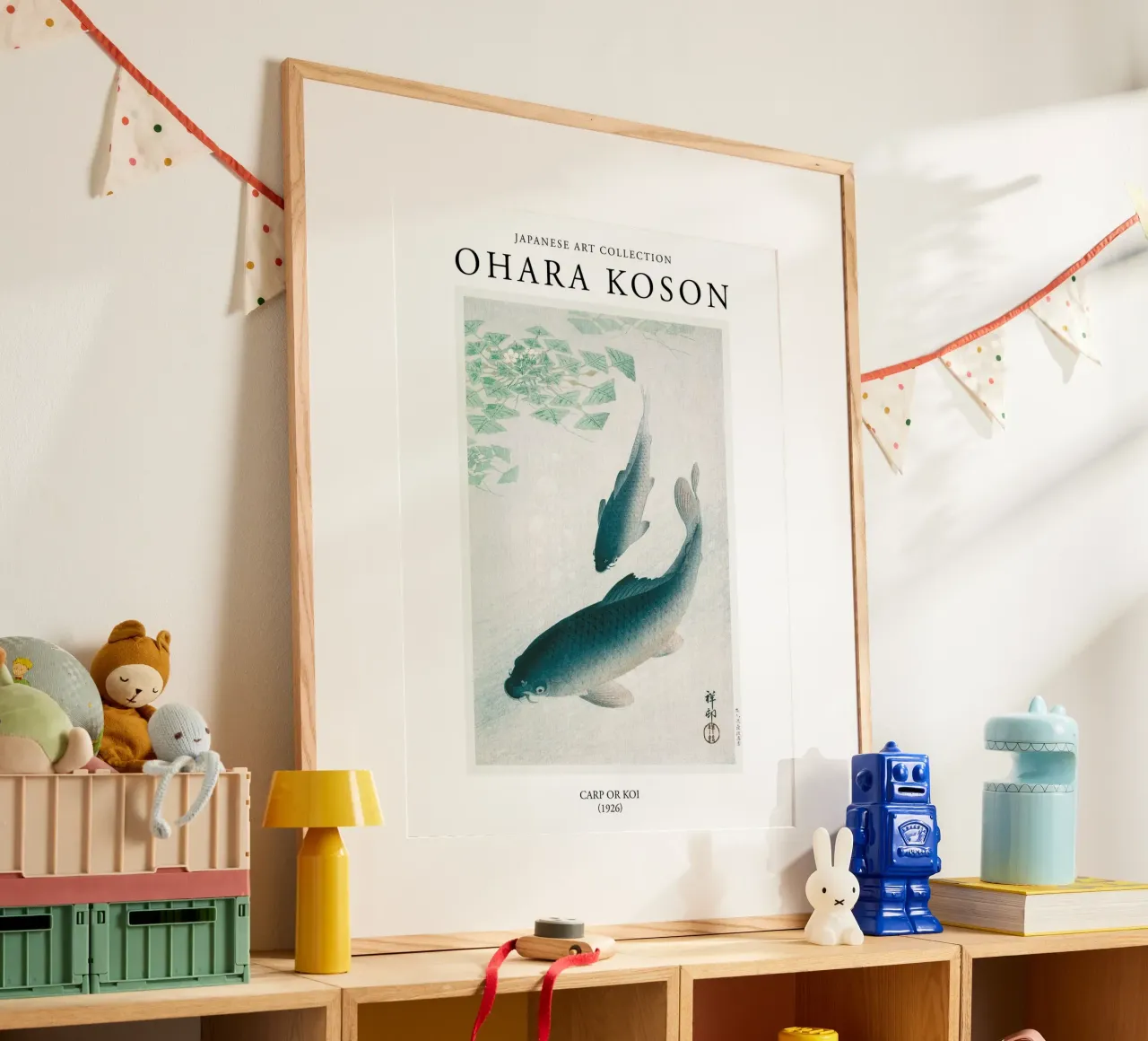 Ohara Koson carpa giapponese d'epoca o Koi poster con telaio in plastica da Peaches Art Prints