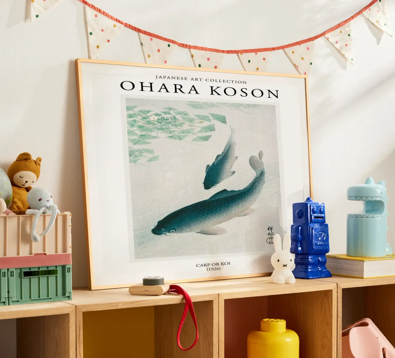 Ohara Koson carpa giapponese d'epoca o Koi poster con telaio in plastica da Peaches Art Prints
