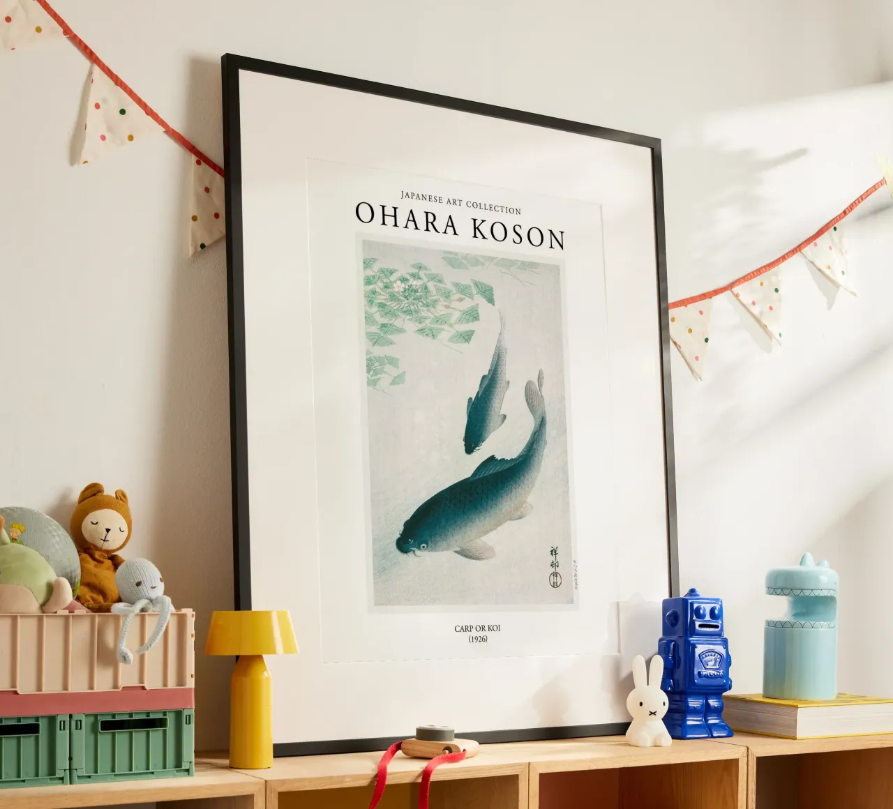 Ohara Koson carpa giapponese d'epoca o Koi poster con telaio in plastica da Peaches Art Prints