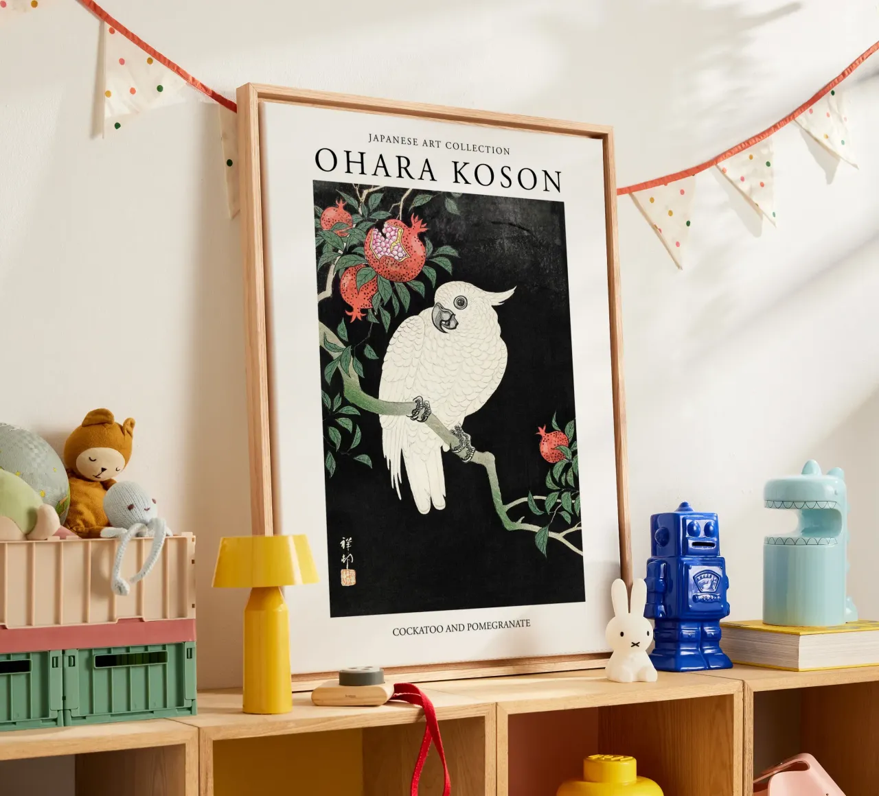 Ohara Koson, Japanese Vintage Cockatoo and Pomegranate canvas by Peaches Art Prints
