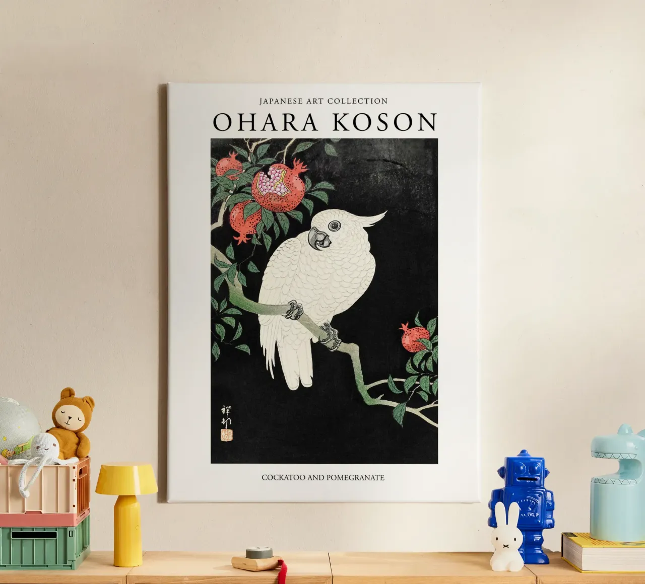 Ohara Koson, Japanese Vintage Cockatoo and Pomegranate canvas by Peaches Art Prints