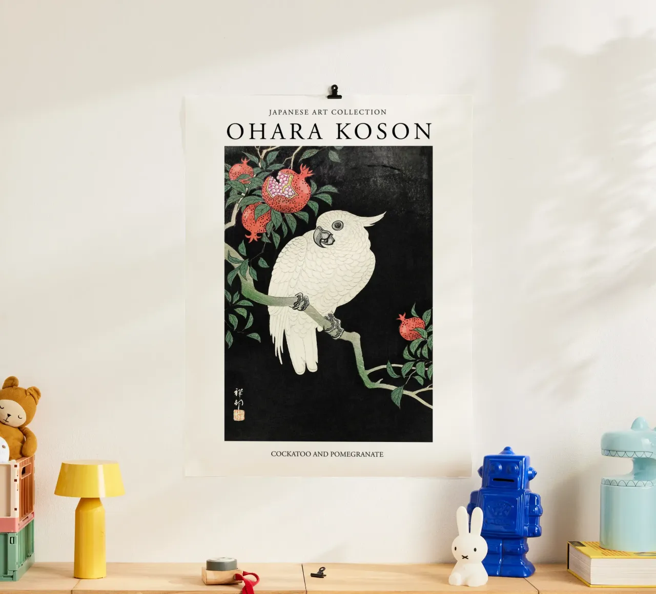 Ohara Koson, cacatua giapponese vintage e melograno poster da Peaches Art Prints