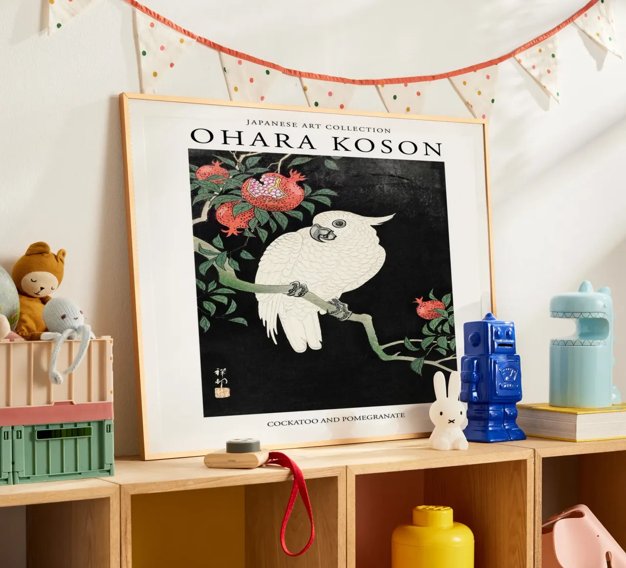 Ohara Koson, cacatua giapponese vintage e melograno poster da Peaches Art Prints