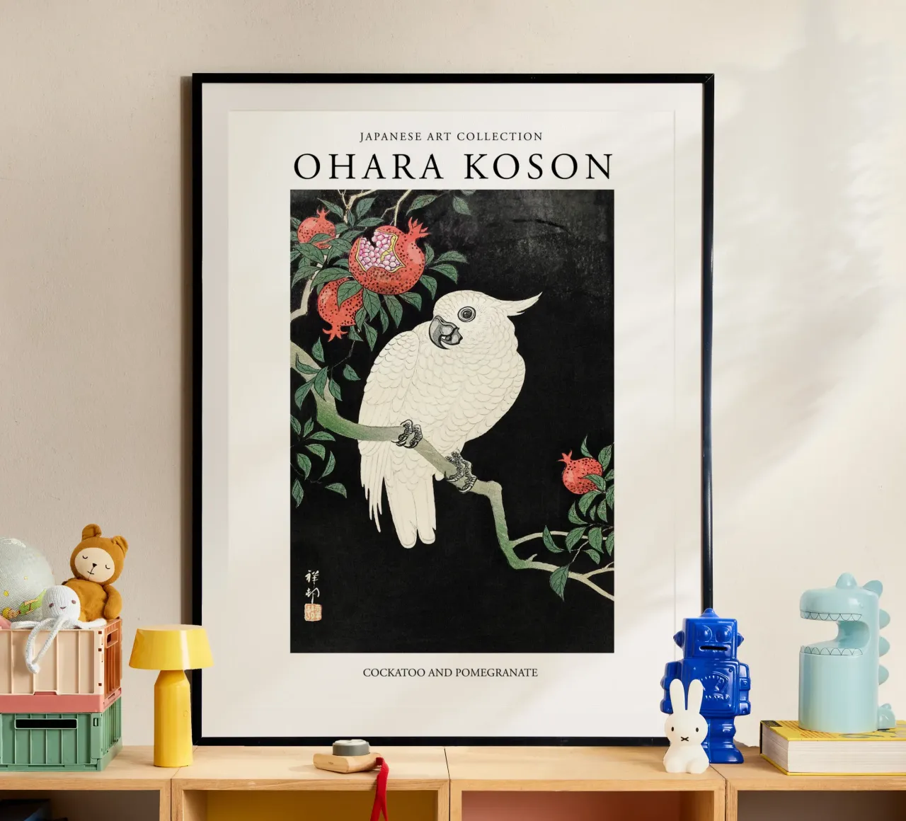 Ohara Koson, cacatua giapponese vintage e melograno poster da Peaches Art Prints