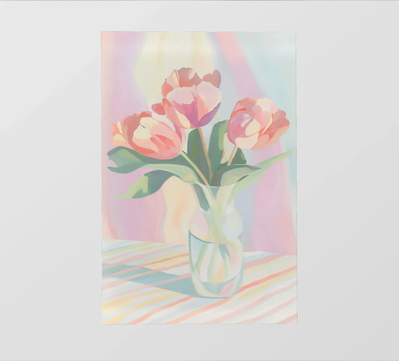 Bouquet di tulipani pastello in vaso di vetro telo in pvc da Melloi Art Print