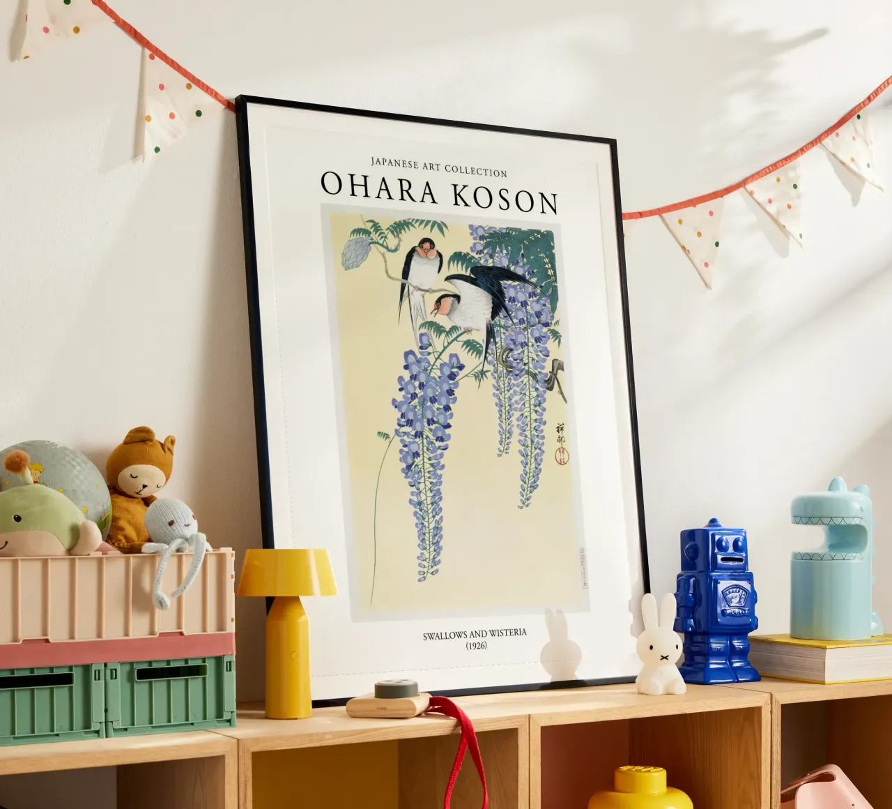 Ohara Koson, Japanse Vintage Zwaluwen en Wisteria poster van Peaches Art Prints